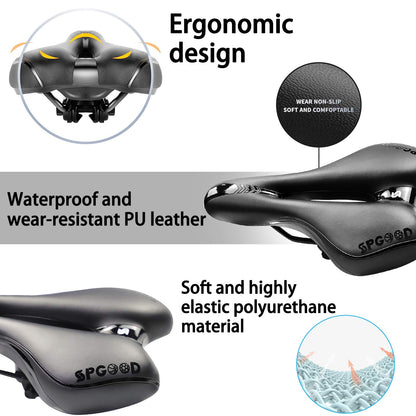 SPGOOD Bike Saddle Men Women Comfortable Wide Soft Gel Ergonomic Bicycle Seat with cover & wrench for Mountain Bike MTB Trekking Road Bike Indoor Cycling E-Bike Bicycle Seat 27*16cm