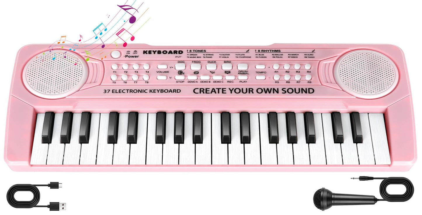 Hilifexll Keyboard for Kids 3+, Portable Multifunctional Children's Keyboard with 37 Keys and Microphone, Musical Toy Piano Keyboard Learning Toy Gift for Boys Girls 3-6 Years Old, Pink.