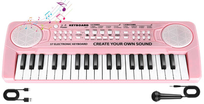 Hilifexll Keyboard for Kids 3+, Portable Multifunctional Children's Keyboard with 37 Keys and Microphone, Musical Toy Piano Keyboard Learning Toy Gift for Boys Girls 3-6 Years Old, Pink.