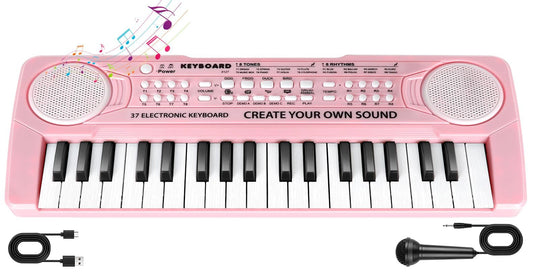 Hilifexll Keyboard for Kids 3+, Portable Multifunctional Children's Keyboard with 37 Keys and Microphone, Musical Toy Piano Keyboard Learning Toy Gift for Boys Girls 3-6 Years Old, Pink.
