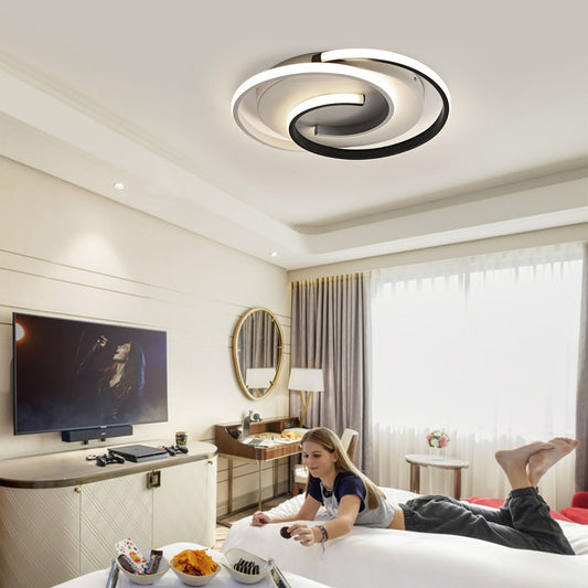 LED ceiling light, modern dimmable ceiling light with remote control for living room, black-white bedroom lamp, round design with memory function. Suitable for living room, bedroom, office.