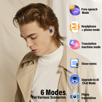 OYIB AI headphones translator, 6 translation modes with app, 50-hour Bluetooth 5.4 translator headphones with ENC Mic