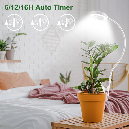 LED full spectrum plant lamp, pot clip 6500K grow light, two installation options plant light, 3 color temperature LED grow lamp with 360° swan neck, 6/12/16H timer, 5 brightness levels (white 2 pieces)
