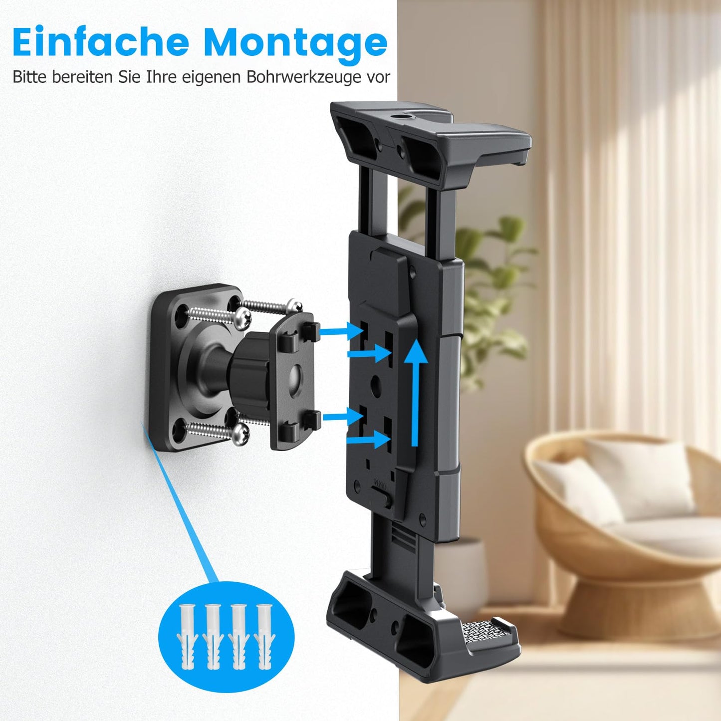 OHLPRO Tablet Wall Mount with 360° Rotation, Universal iPad Wall Mount with Expandable Clip, Tablet Holder for (4.7-13'') iPad Pro, Mini, Air, iPhone, Kindle, Galaxy Tab, Kitchen, Bathroom