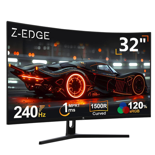 Z-Edge 32-inch Curved Gaming Monitor with 240Hz 1ms MPRT Full HD LED display, 16:9 1500R curved screen, 280cd/m² brightness, Freesync, DisplayPort 1.4 & HDMI 2.0.