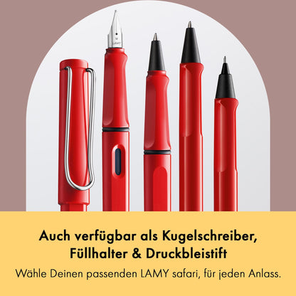 Lamy Safari Red Rollerball - timeless classic pen with ergonomic grip & medium nib - made of durable ASA plastic - comes with black rollerball refill M 63