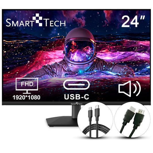Smart Tech Monitor 24 inch, Business PC screen with speakers, IPS panel, FHD monitor 1080p, Adaptive-Sync, 4ms, Eye Comfort, VESA 75x75, USB-C HDMI1.4 VGA.