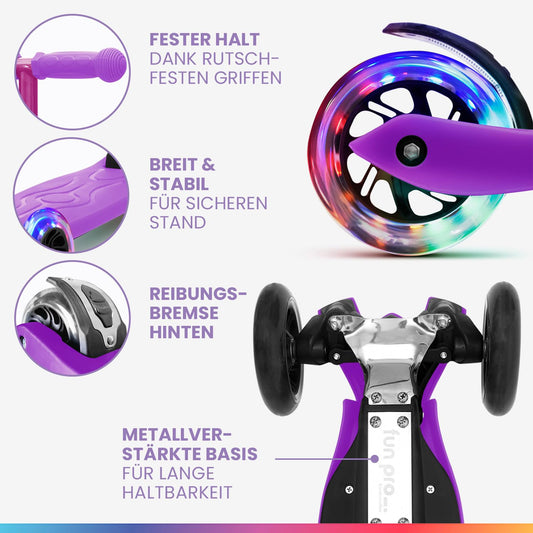 Fun pro Two Roller for children 6 years and up, from preschool age, up to 80KG weight, the safe premium scooter for children, LED wheels kick scooter, foldable, for 6 7 8 9 years.