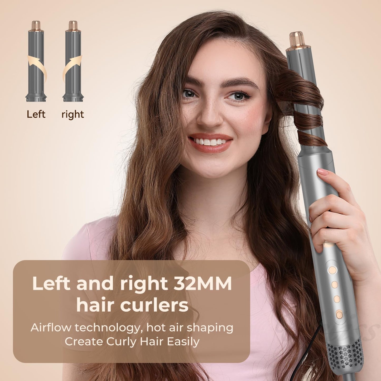 Airstyler 8 in 1 high-speed ion hair dryer 110,000RPM blow dryer with air curler, hot air brush, hairbrush, round brush hairdryer, curling brush hairstyler styling brush gift for women, 1400W.