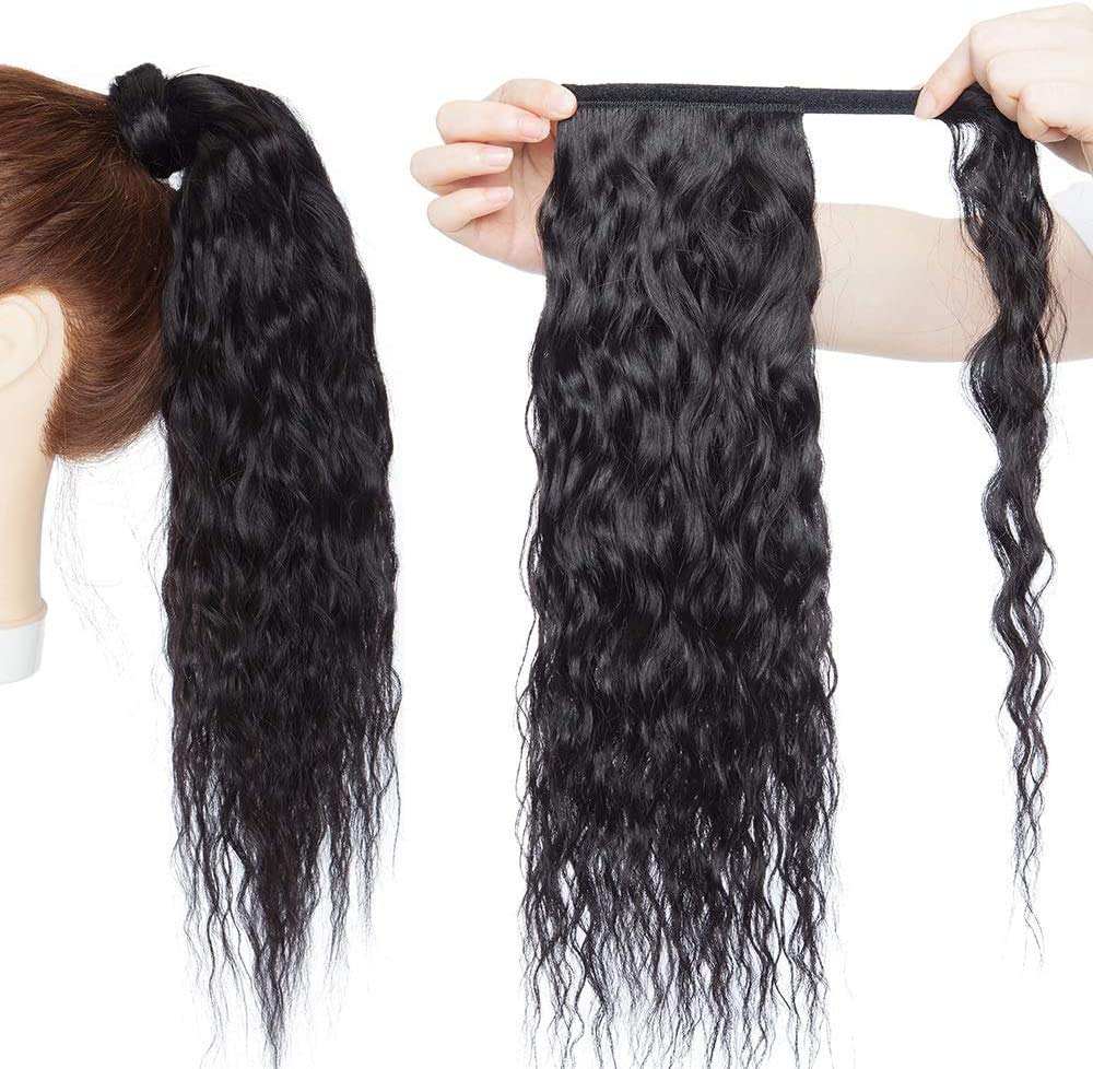 SEGO Clip-in ponytail extensions made of real hair. Curly wavy hairpiece for women. 14" (35cm) long and 80g in black #1-1.