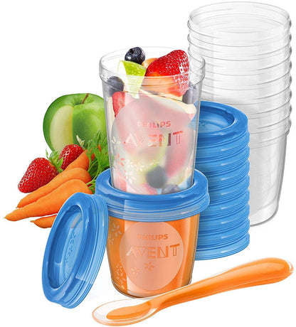 Philips Avent 4-in-1 Baby Food Maker SCF883/01 comes with a 20-pack storage containers for baby food and spoons.