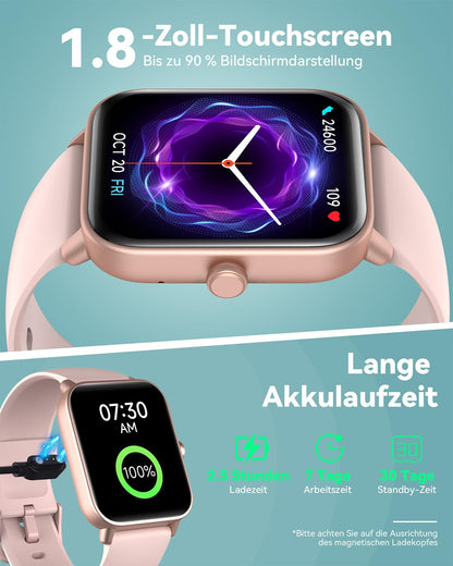 Women's smartwatch with phone-women's digital watch fitness tracker with EKG heart rate Bluetooth sleep monitor pulse meter sports watch waterproof with pedometer wristwatch for iOS Android (pink)