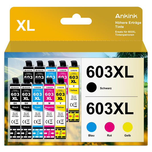 ANKINK Compatible Ink Cartridge Printer Cartridges as a replacement for Epson 603XL for Cartridge 603 XL for WF-2820DWF WF-2830DWF WF-2840DWF XP-2100 XP-2150 XP-3100 XP-3150 XP-4100 XP-4150 Black Color 10 Pack