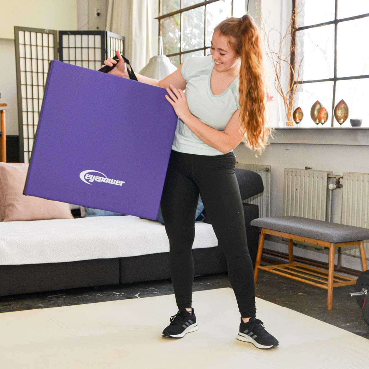 eyepower 180x60 Folding Exercise Mat for Home - Gymnastics Mat Thickness 5cm - Foldable Soft Floor Mat - Kids' Foldable Outdoor Sport Mat - Fitness Mat Pilates Yoga Mat