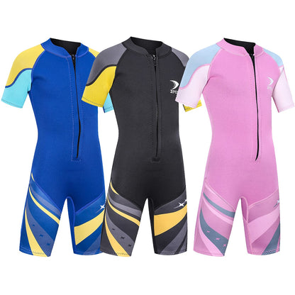 ZCCO Kids Neoprene Wetsuit, 2.5mm Neoprene Thermal Swimsuit, Neoprene Front Zipper Diving Suits for Surfing, Swimming, Diving, keeping warm for water sports, Black XS
