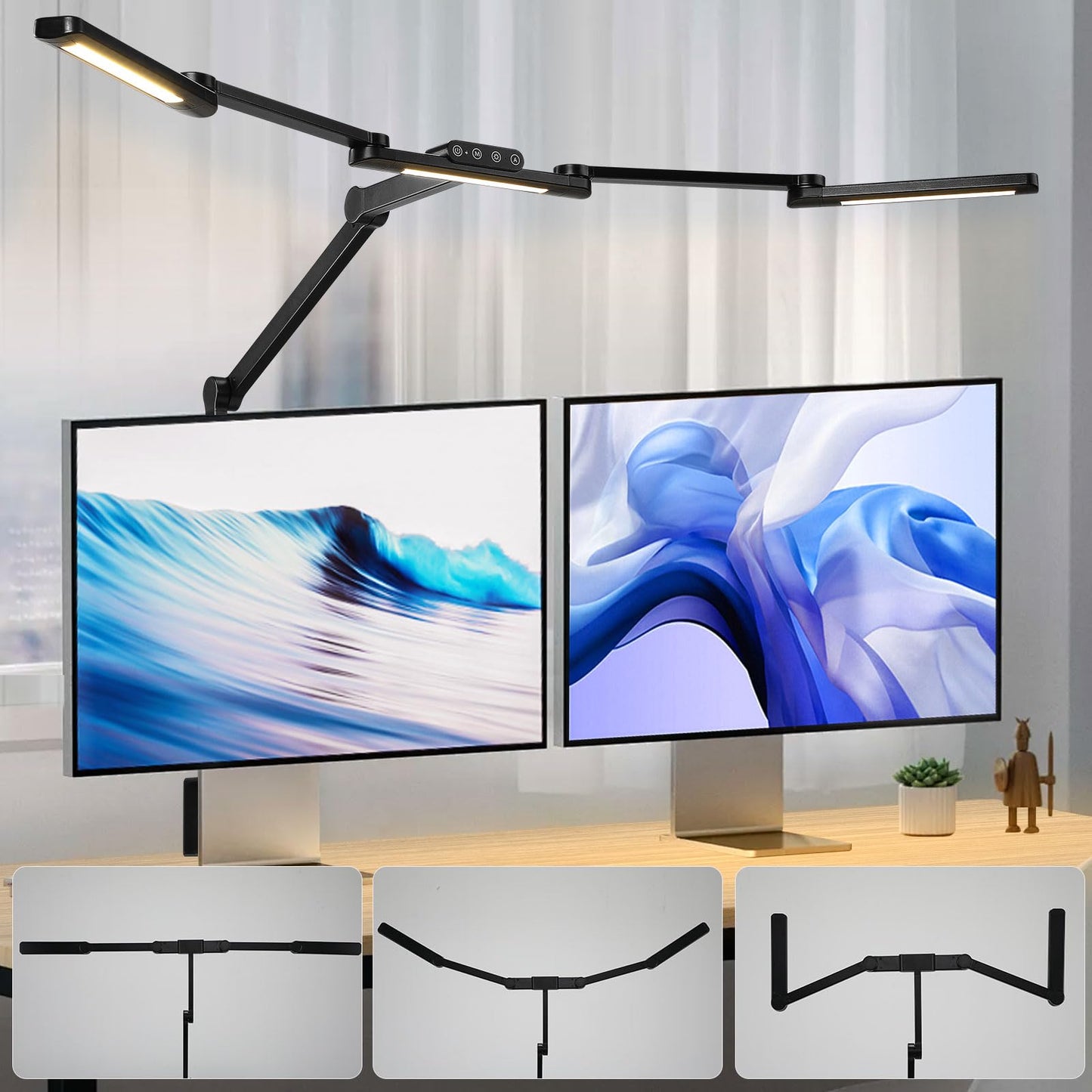 Lightess LED Desk Lamp Dimmable 105cm 24W Clip-on Double Head Desk Lamp Touch Table Lamp Monitor Light 5 Color Temperature Brightness Levels Daylight Lamp for Architects Home Office