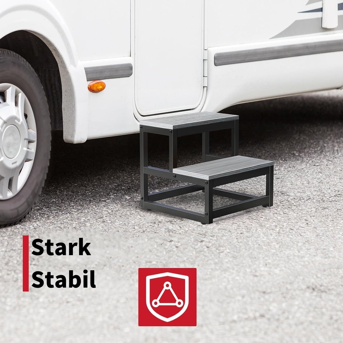 LIANTRAL Step Stool for Adults and Kids, 2-Step Stool, Heavy Duty Steel and Stable Wooden Stool, Holds up to 200KG, Step Stool for Bed, Kitchen, Bathroom, Grey