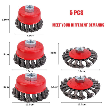 5 pieces Angle Grinder Wire Brush, 75/100/125mm Stainless Steel Wire Brush Flex, M14 Wire Brush Angle Grinder for Cleaning and Grinding
