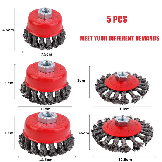 5 pieces Angle Grinder Wire Brush, 75/100/125mm Stainless Steel Wire Brush Flex, M14 Wire Brush Angle Grinder for Cleaning and Grinding
