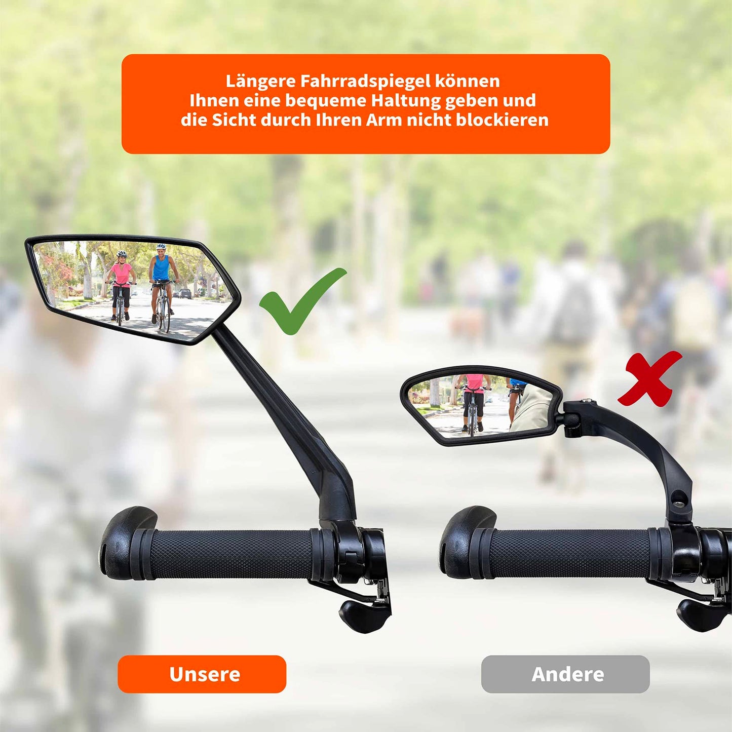 Homieway Bike Mirror 2 Pack, 360° Rotatable Extra Large Bike Rearview Mirror, HD Shatterproof Real Glass Scratch Resistant Bicycle Mirror for E-Bike Handlebar Universal Bike Rearview Mirror (left - right)