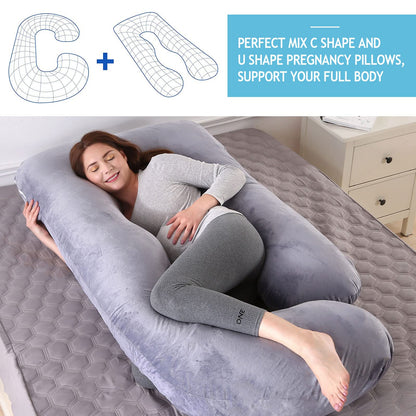 ShowyLive Pregnancy Pillow Nursing Pillow XXL Side Sleeper Pillow with Washable Cover for Pregnant Women and Anyone with Hip or Back Pain (145x70cm, Gray)