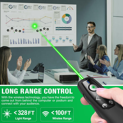 HELLCOOL Green USB C Presenter, 2.4 GHz Wireless PowerPoint Remote with USB C Receiver, Pointer for Presentations, Presentation Remote for Windows/Mac/PowerPoint/Keynote/Google Slides