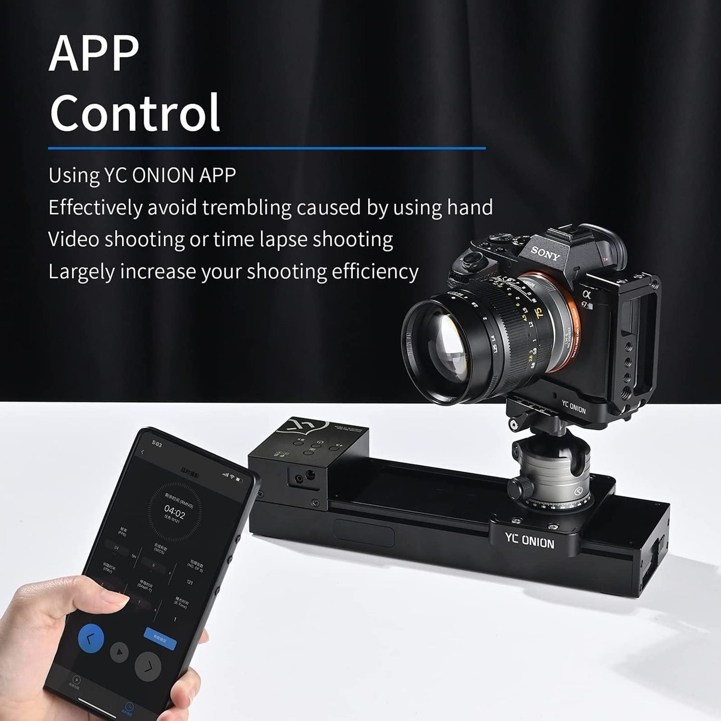 YC Onion 20cm Mini Motorized Camera Slider, Mobile Camera Slider with Motor, 4-Axis Linkage compatible with Zhiyun/DJI Ronin-S/RS 2/RS 3 Pro Stabilizer, Video Mode & Time-lapse Photography