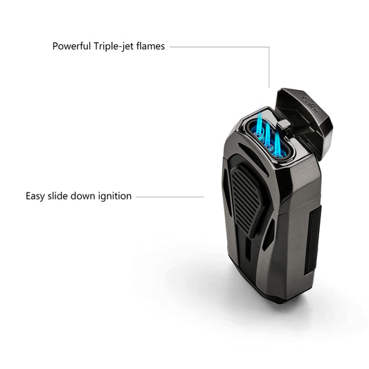 Colibri Boss Triple Jet Flame Lighter | Integrated Cigar Cutter | Lighter for Cigars | Elegant Gift Box | Two-Year Warranty | Butane Not Included