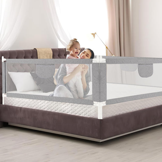 Jopassy Bed Rail 180cm Bed Guard for Kids, Bed Rail for Kids, Baby Guardrail sturdy design, airy Baby Guardrail for young children Grey