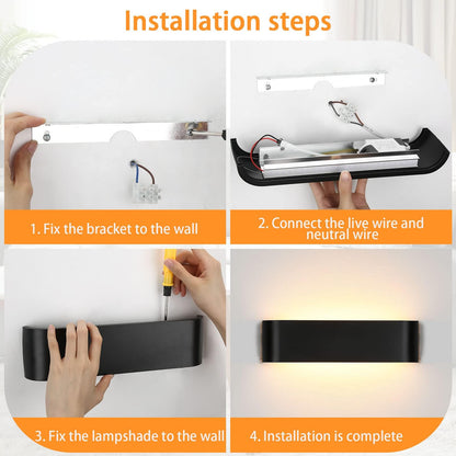 Lightess 2 Pack 16W Wall Light Hallway Wall Lamp Black Indoor LED Modern Up Down Light Corridor Wall Warm White Staircase Lighting IP44 for Living Room Bedroom Hallway Stairs, made of Aluminum.