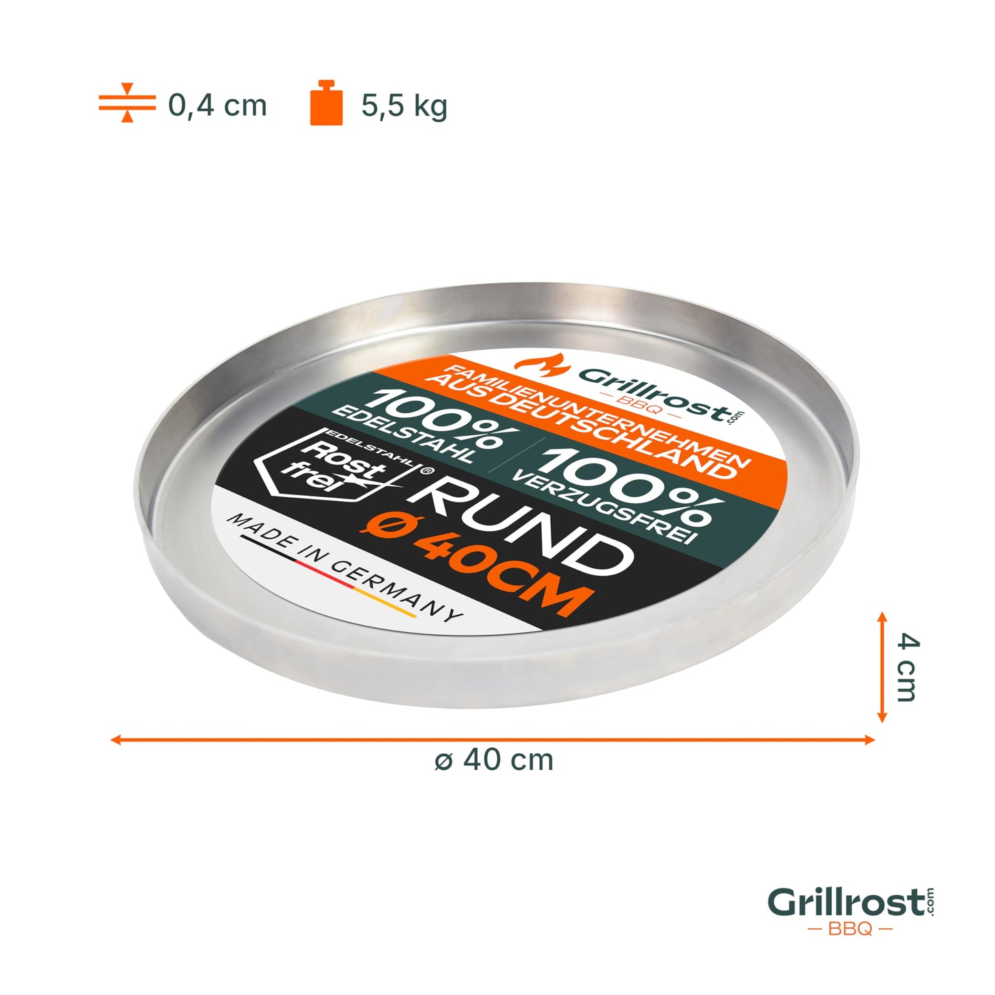 Stainless steel grill plate - Plancha Round 40cm - Solid stainless steel for charcoal and gas grills
