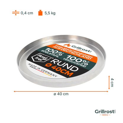 Stainless steel grill plate - Plancha Round 40cm - Solid stainless steel for charcoal and gas grills
