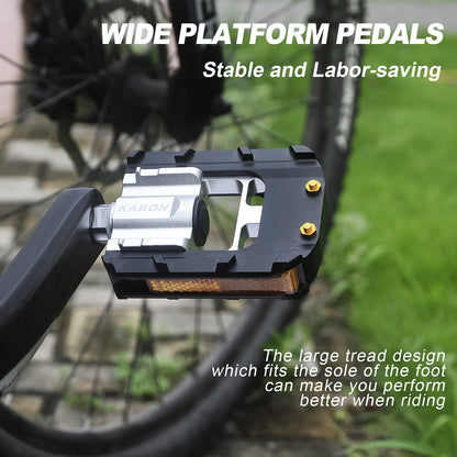 KABON foldable bike pedals anti-slip bike pedal set with reflectors waterproof bike pedals suitable for all bike types 9/16" (Black)
