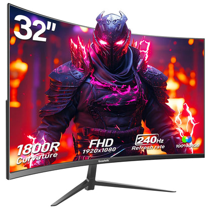 Gawfolk Gaming Monitor 32 Inch Curved, 240Hz PC Screen Full HD 1080P, Frameless 1800R Curved Computer Monitor supports VESA