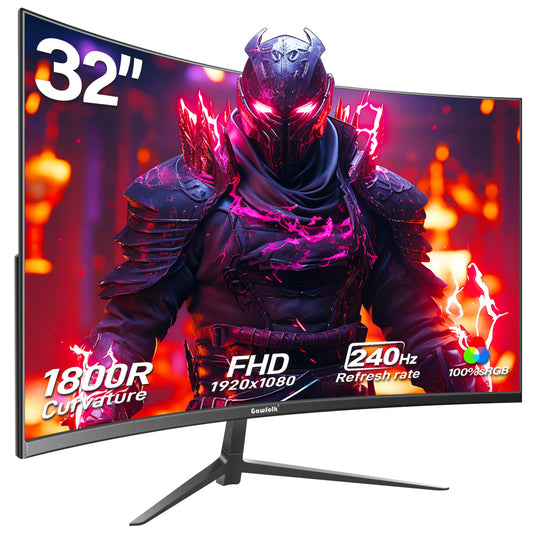 Gawfolk Gaming Monitor 32 Inch Curved, 240Hz PC Screen Full HD 1080P, Frameless 1800R Curved Computer Monitor supports VESA