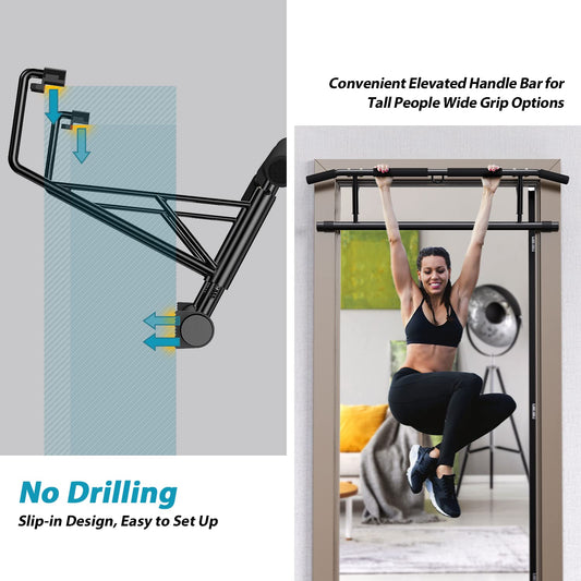 JX FITNESS Door Frame Pull Up Bar with Non-Slip Grips is a foldable training device for home gym, no screws/drilling required.
