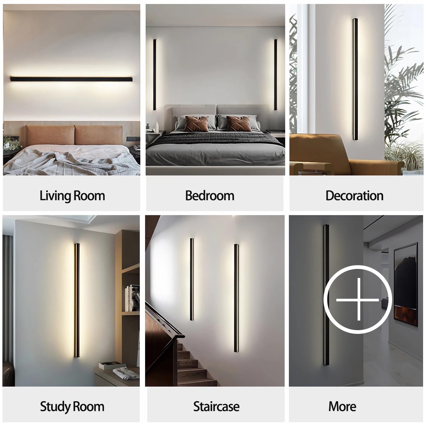 HMAKGG LED Long Wall Light Indoor Black, Wall lamp Staircase Modern 3 Color Temperature Hall Lighting, Lamp Wall Up Down Wall Light 26W Metal Hallway Lamp, for Living Room Bedroom, 120cm