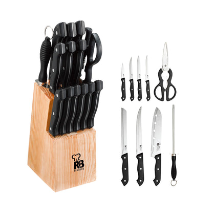 RENBERG Tenessy | Kitchen knife | 15-piece complete set with wooden handle | Perfect for cutting all types of ingredients | Professional kitchen | Made of stainless steel