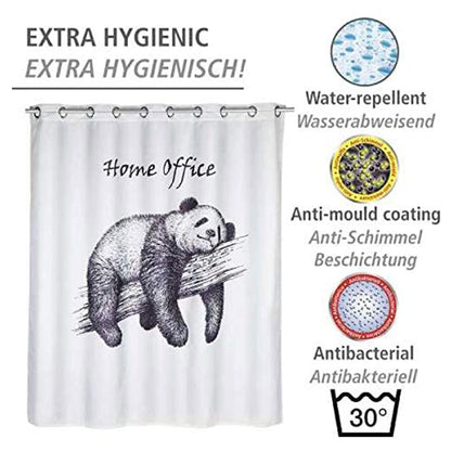 WENKO Anti-Mold Shower Curtain Home Office Flex, antibacterial textile curtain with anti-mold effect, washable, water-repellent, with integrated hanging system, 180 x 200 cm, Black/White