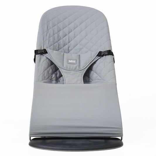 Reference to baby bouncer. Reference to Belltop compatible with BabyBjörn bouncer: Balance, Soft, and Bliss. Seat for baby bouncer. Hypoallergenic cotton padding. Ergonomic fit. (Gray)