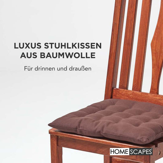 Homescapes 6-piece chair cushion set 40x40 cm brown - seat cushions for outdoor/indoor use with cotton cover, washable seat padding Oeko-TEX certified for dining, kitchen, and garden chairs.