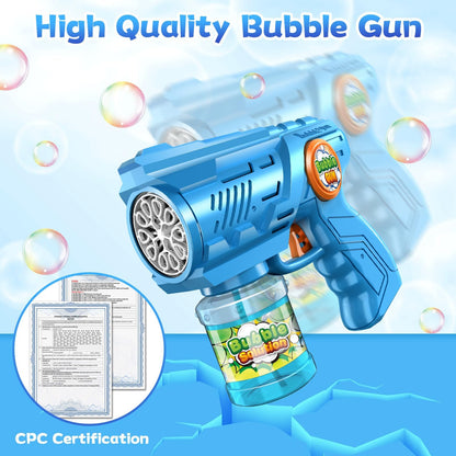 ROMINVIC Bubble Machine, Kids Bubble Gun Machine: LED Electric Bubble Blower With 100 ML Tank Blue Automatic Bubble Maker For Kids Shooter Party Toy