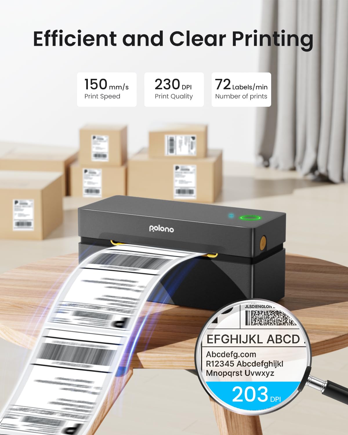 POLONO Bluetooth Label Printer, Labeling Machine 4x6 DHL label printer, Label Printer for iOS, Android, Windows and Mac, Compatible with Amazon, Ebay, Shopify, Etsy, USPS (black)