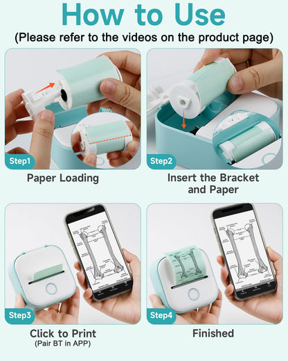 Mini Printer - Tiny Printer T02 Mini Printer for Smartphone Mini Thermal Printer Bluetooth Photo Printer Sticker Printer Label Printer Instant Print for study notes, anatomical diagrams, photos
