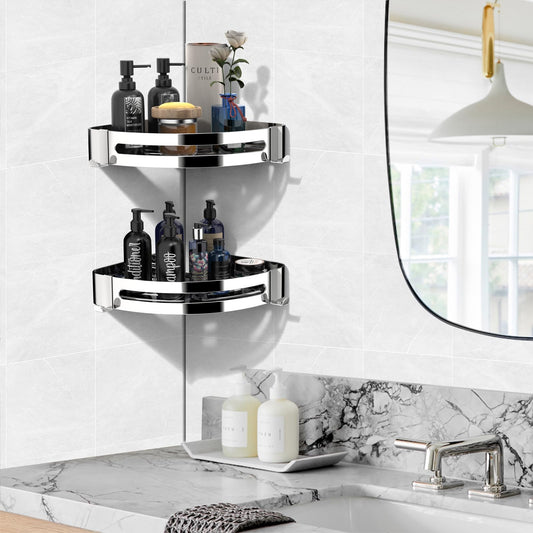 Strength Enemy Shower Caddy No Drilling, Shower Corner Shelf, Shower Caddy with 4 Hooks, Stainless Steel Shower Caddy for Bathroom Kitchen (2 Pack, Silver)