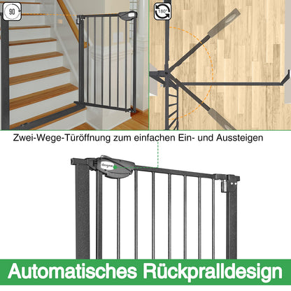 On door safety gate stair gate for children auto-close baby stair gate door gate, without drilling, 180° two-way opening (85-95 cm, Black)