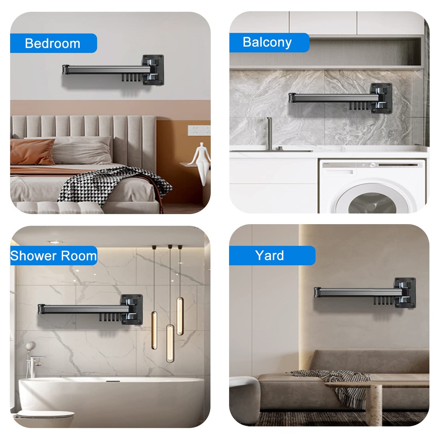 AISIR wall-mounted clothes rack, aluminum clothes hanging rail, foldable laundry dryer for balcony/bedroom - silver.