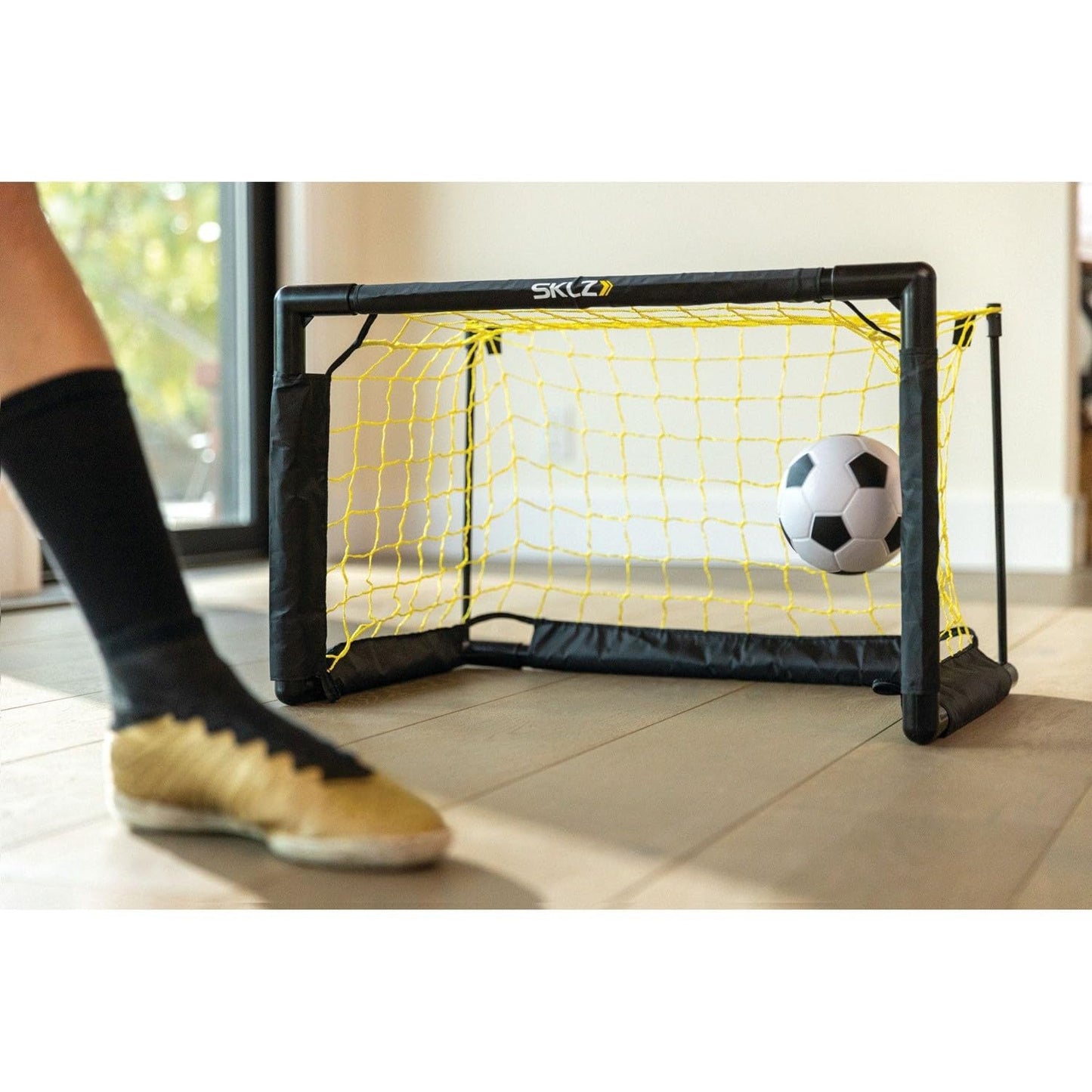 SKLZ Pro Mini Goal, includes 5" soft ball, easy to assemble, White/Yellow
