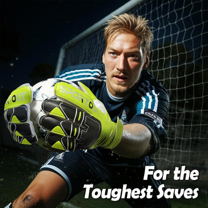 Sportout goalkeeper gloves, soccer gloves with finger save, goalkeeper gloves for kids, men with non-slip 4mm latex, goalkeeper gloves for kids, adults, and teens (Green, 7)