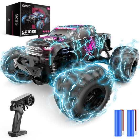 DEERC 1:16 Remote Control Car, Glow-in-the-Dark Spider Design RC Car, up to 15 km/h, 30 minutes playtime, All-Terrain 2.4GhZ Monster Spider Truck - Gift for Kids aged 6 7 8 9 years.